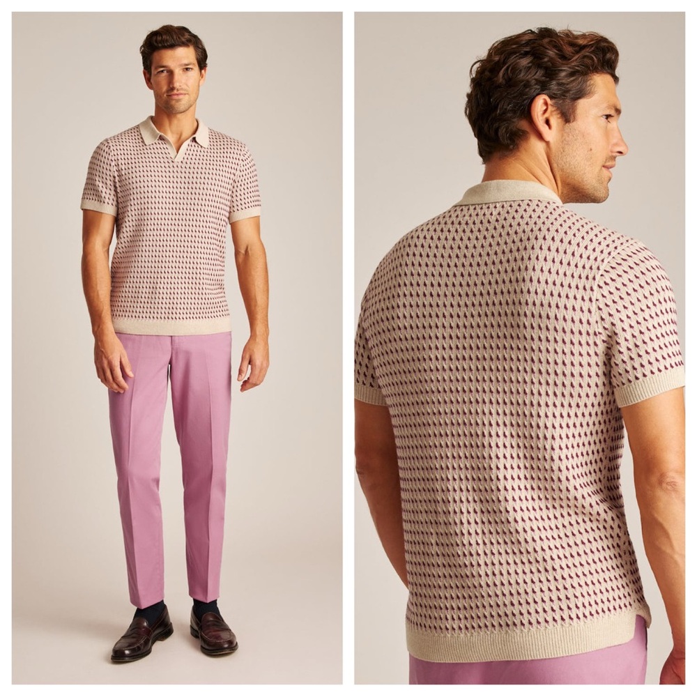 Bonobos Beige Knit Polo with Burgundy Dot Pattern